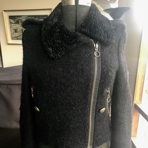 MNG Mango Cropped Jacket with Faux Persian Lamb S